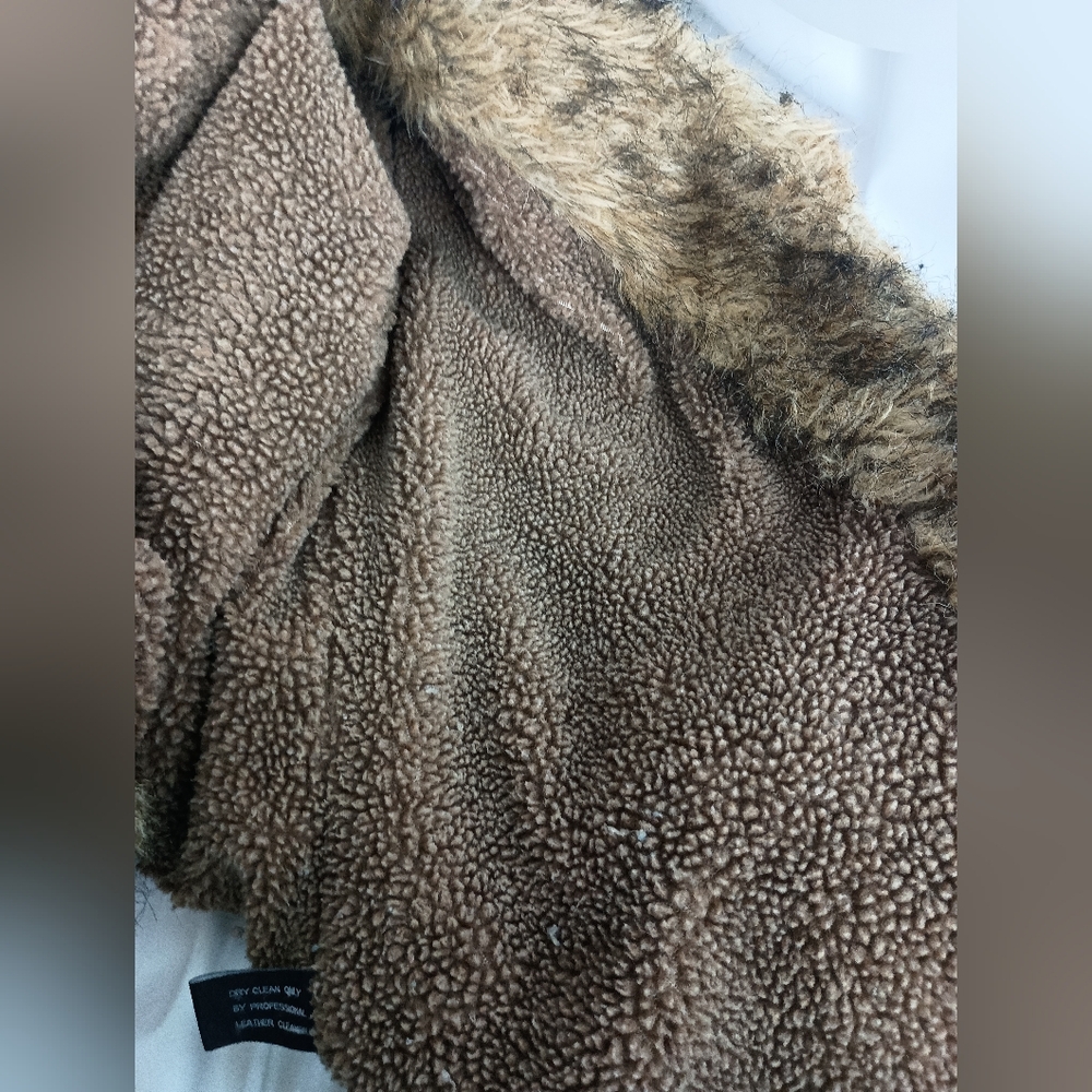 XOXO coatigan leather sherpa vintage brown Y2K‎  Winter Faux Fur Trimmed Jacket - Picture 12 of 12